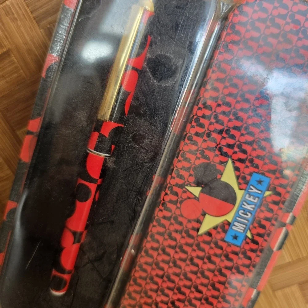 Disney‎ Mickey's Paper Company Roller Ball Pen Red & Black Refillable Gift Tin
